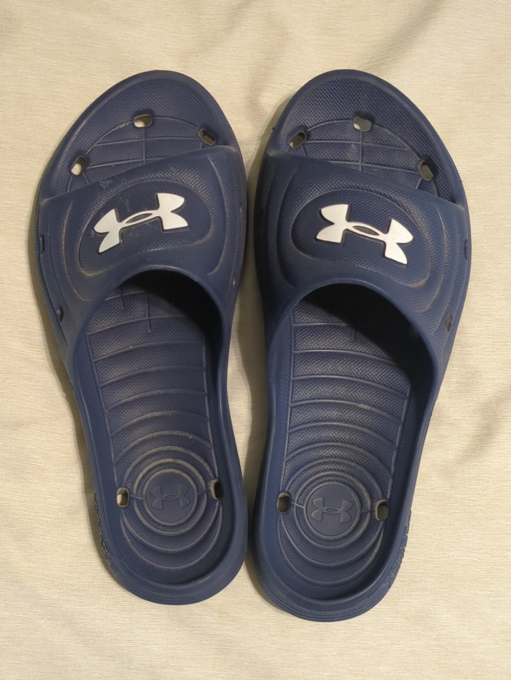 Under Armour Navy Blue Unisex's Slide Sandals with White Logo